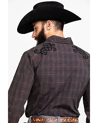 Austin Season Men's Embroidered Cross Plaid Print Button Long Sleeve Western Shirt