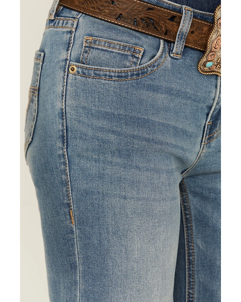 Rock & Roll Denim Women's Light Wash Mid Rise Trouser Stretch Jeans