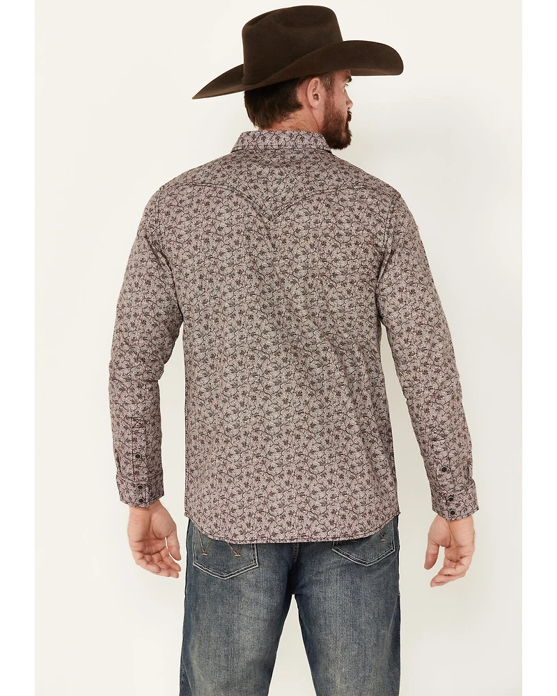Moonshine Spirit Men's Fox Trot Floral Print Long Sleeve Snap Western Shirt