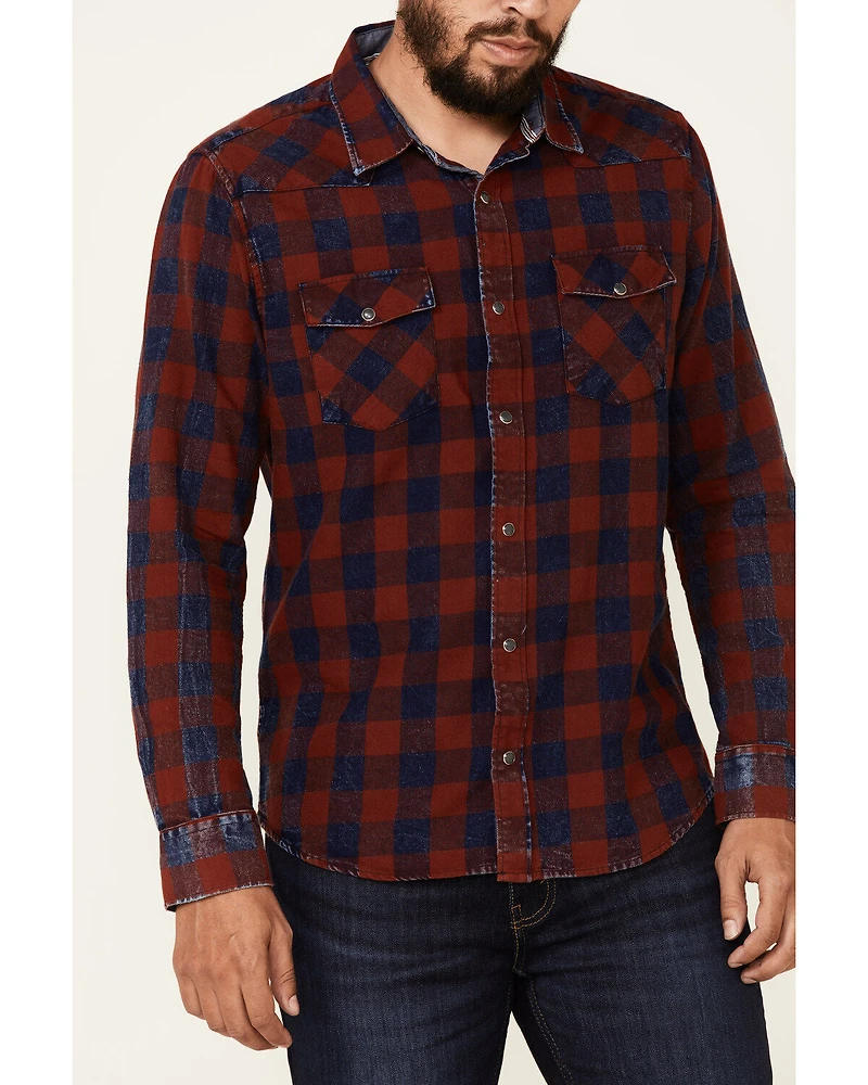 Flag & Anthem Men's McLennan Navy Vintage Plaid Long Sleeve Snap Western Shirt