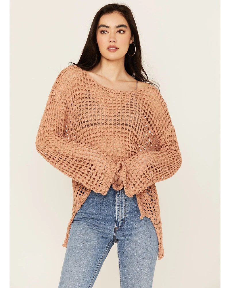 People of Leisure Women's Open Crochet Long Sleeve Sweater