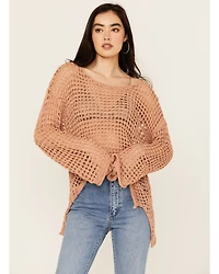 People of Leisure Women's Open Crochet Long Sleeve Sweater