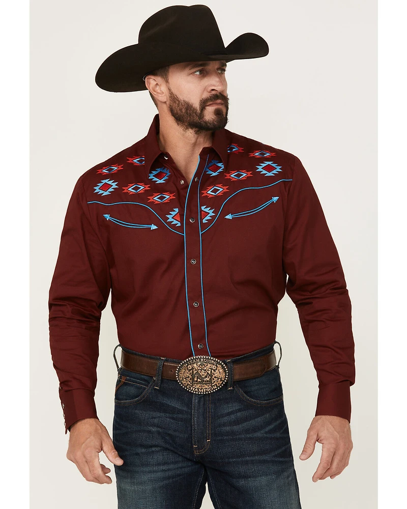 Rodeo Clothing Men's Embroidered Yoke Long Sleeve Snap Western Shirt
