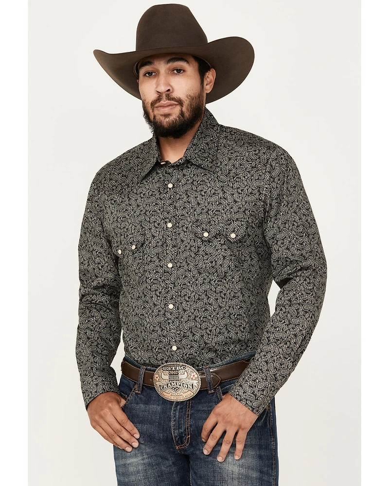 Rock & Roll Denim Men's Paisley Pinstripe Print Long Sleeve Snap Stretch Western Shirt