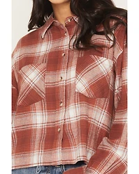Ely Walker Women's Boot Barn Exclusive Plaid Print Long Sleeve Button-Down Cropped Flannel Shirt