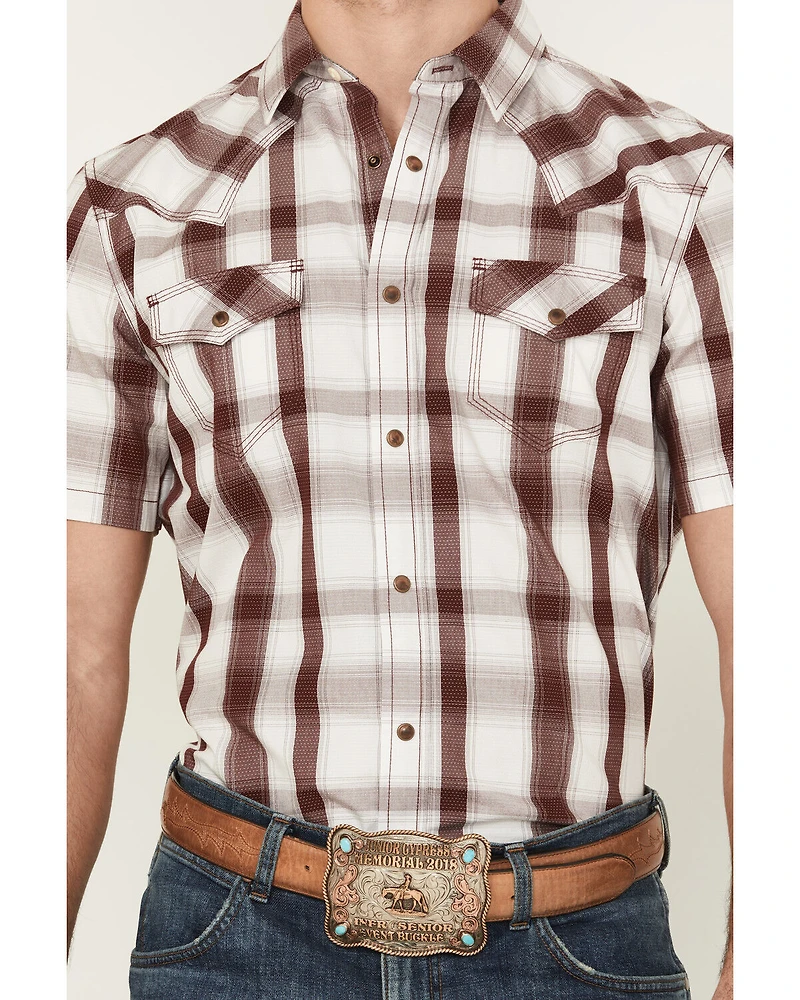 Moonshine Spirit Men's Memphis Plaid Print Short Sleeve Snap Western Shirt