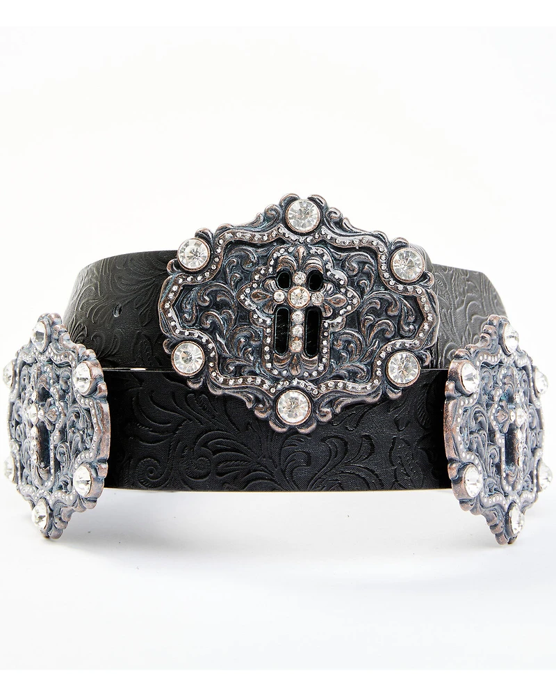 Shyanne Women's Cross Concho Tooled Strap Belt