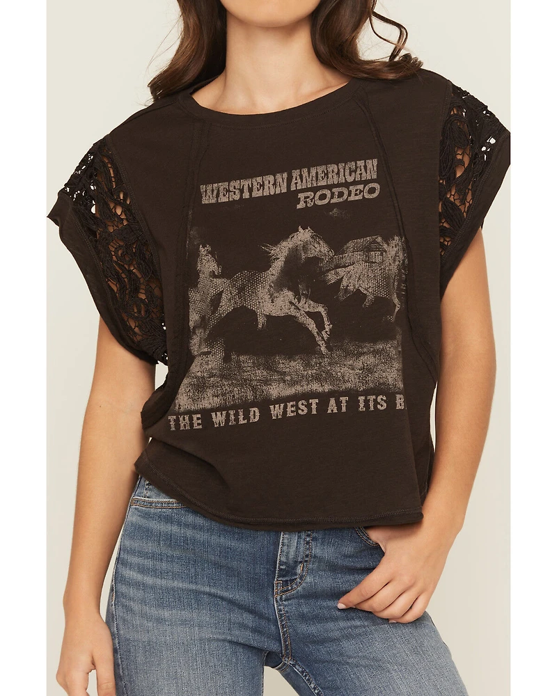 Originality Women's American Rodeo Lace Short Sleeve Graphic Tee