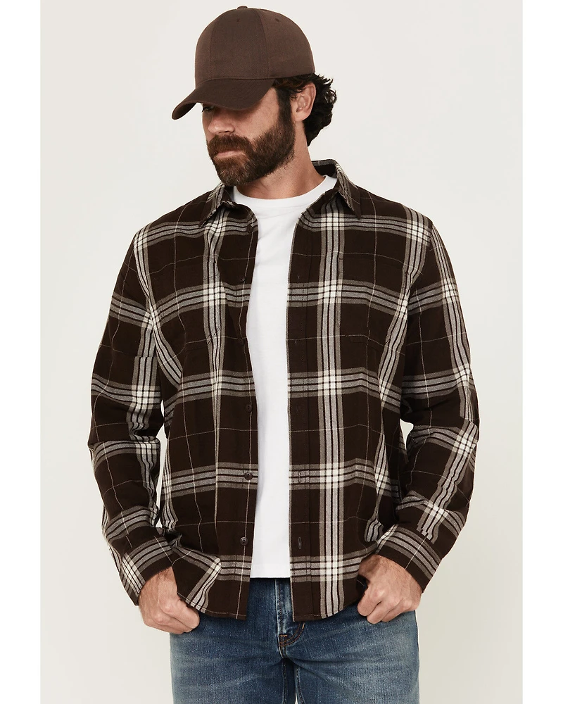 Brothers and Sons Men's Hatch Plaid Print Long Sleeve Button-Down Stretch Western Shirt