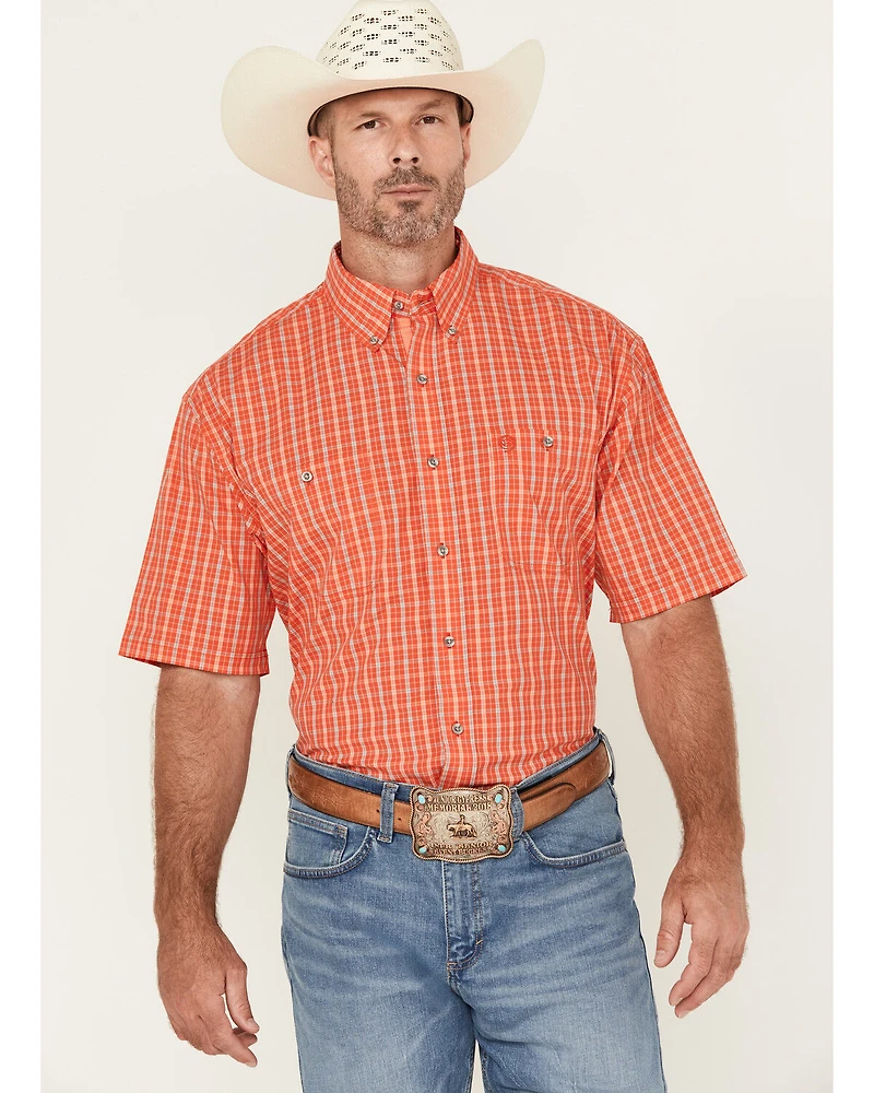 George Strait by Wrangler Men's Plaid Print Short Sleeve Button-Down Stretch Western Shirt