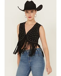 Idyllwind Women's Embellished Faux Suede Cropped Fringe Vest
