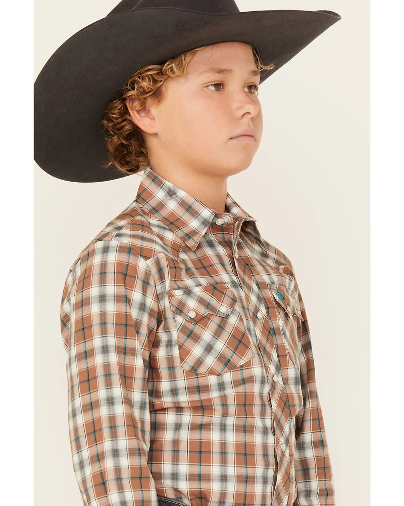 Wrangler Retro Boys' Plaid Print Long Sleeve Snap Western Shirt