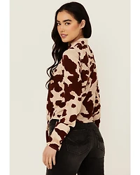Idyllwind Women's Jeny Cow Print Long Sleeve Snap Tie-Front Western Shirt