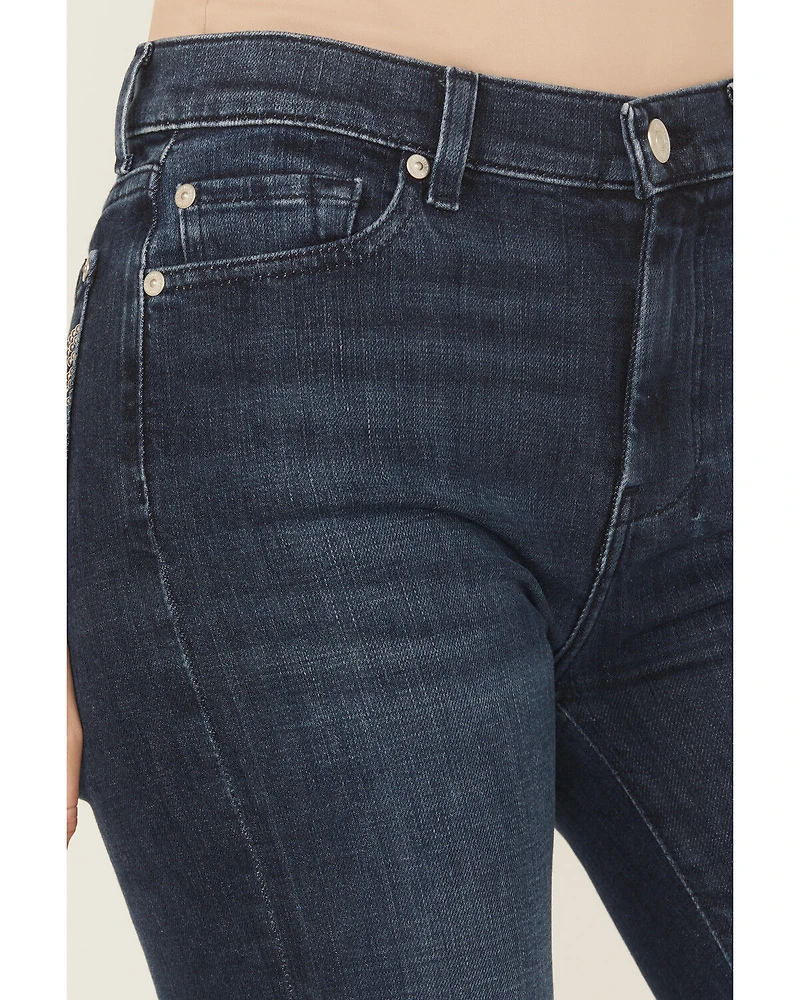 7 For All Mankind Women's Dark Wash Baltimora High Rise Studded Trouser Stretch Denim Jeans