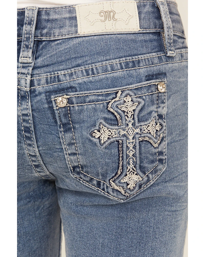 Miss Me Girls' Light Wash Cross Pocket Bootcut Denim Jeans