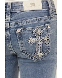 Miss Me Girls' Light Wash Cross Pocket Bootcut Denim Jeans