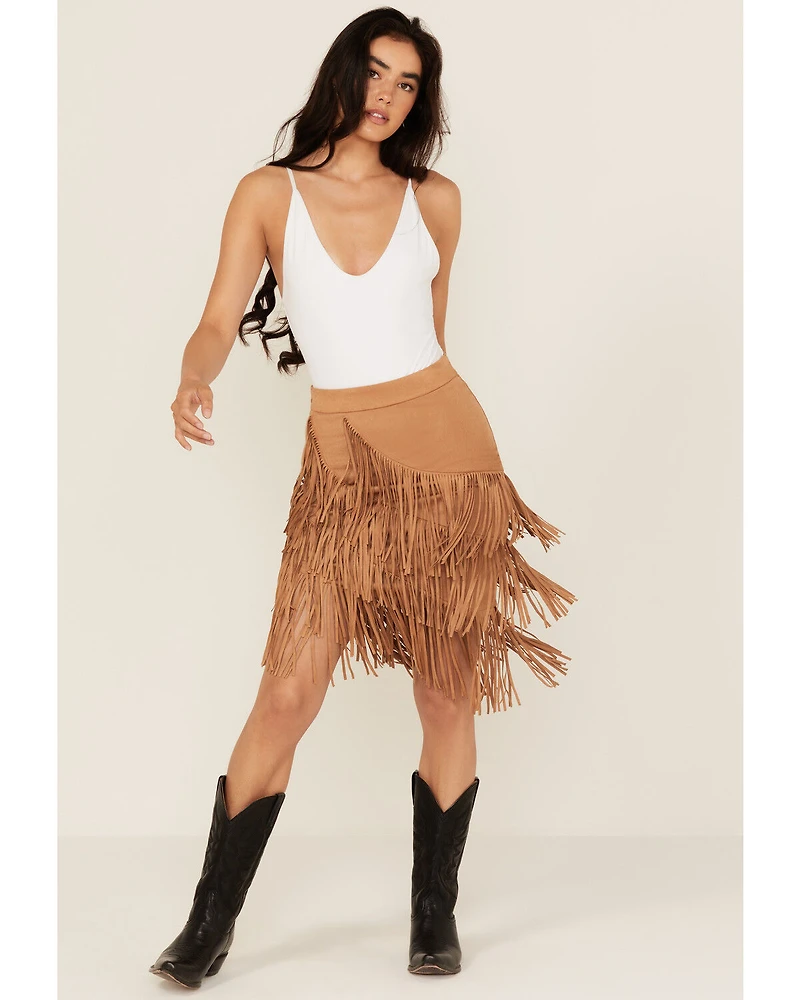 Idyllwind Women's Tina Faux Suede Fringe Mini Skirt