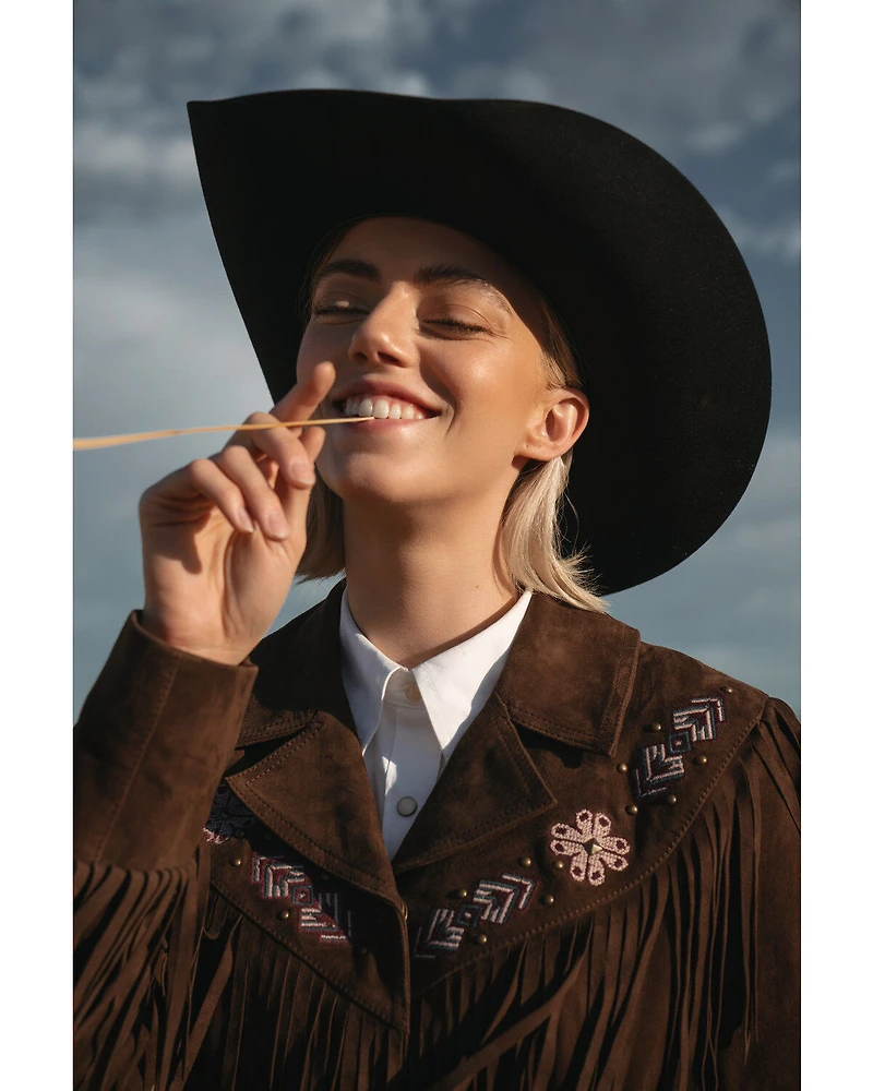 Idyllwind Women's Batavia Embroidered Fringe Suede Coat