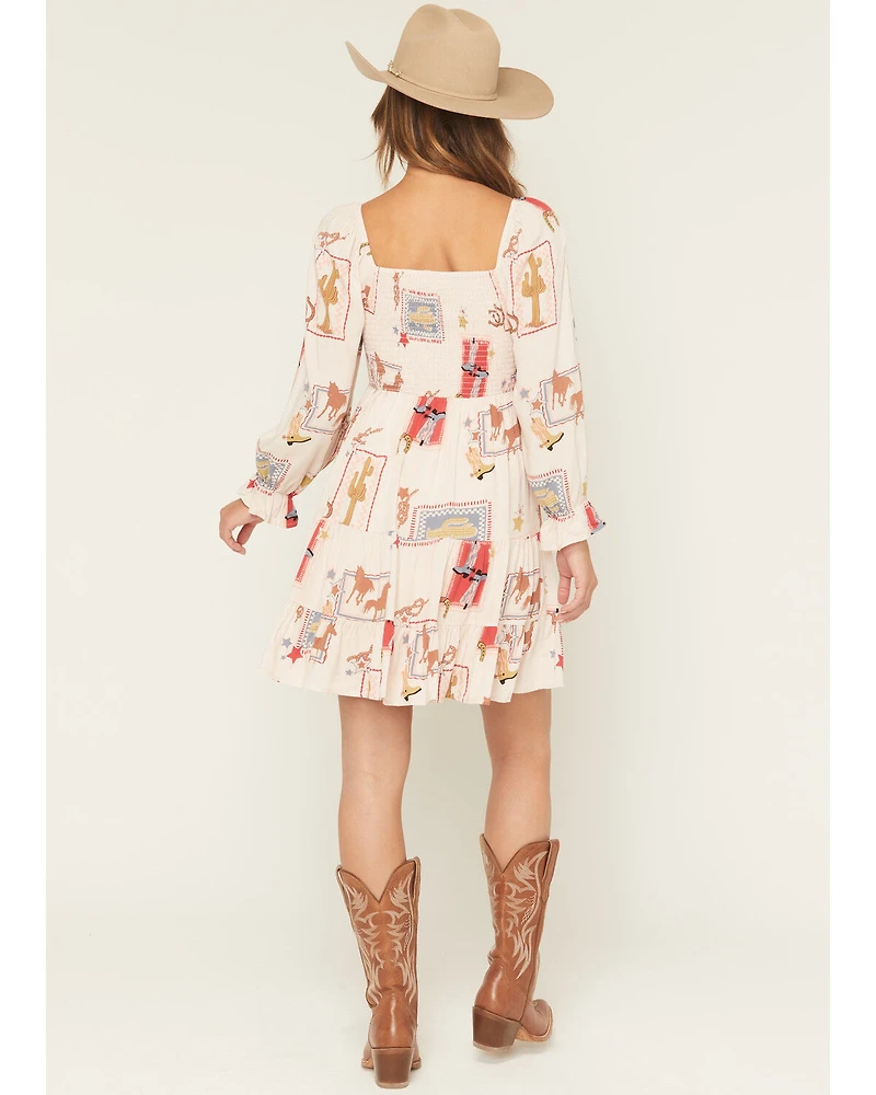 Blue B Women's Western Print Long Sleeve Mini Dress