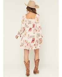 Blue B Women's Western Print Long Sleeve Mini Dress