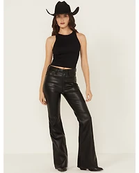 Good American Women's Legs High Rise Faux Leather Flare Pants
