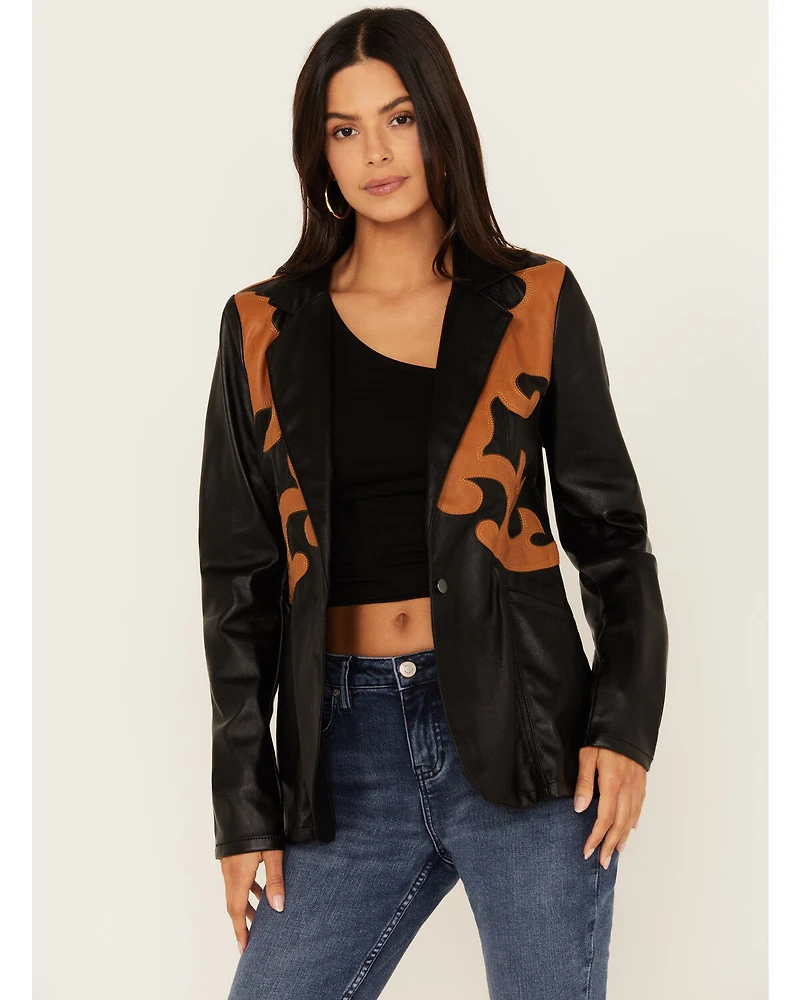 Rock & Roll Denim Women's Western Detail Faux Leather Blazer