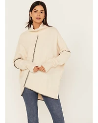 Revel Women's Asymmetrical Contrast Stitch Turtleneck Sweater