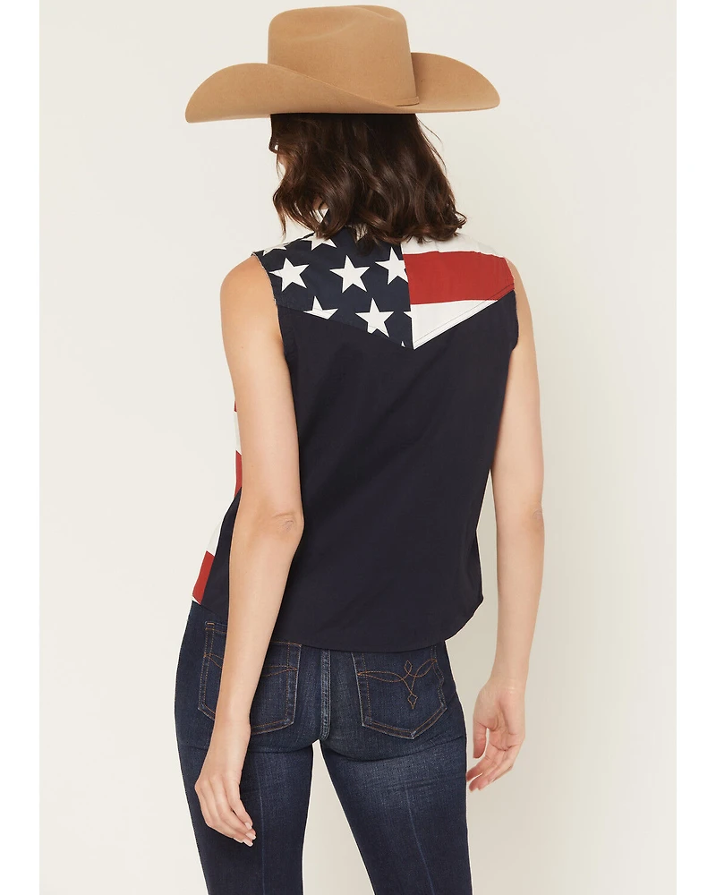 Shyanne Women's Americana Print Bubba Sleeveless Snap Western Shirt