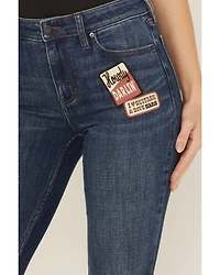 Idyllwind Women's Ellwood Dark Wash High Rise Patch Bootcut Super Stretch Denim Jeans