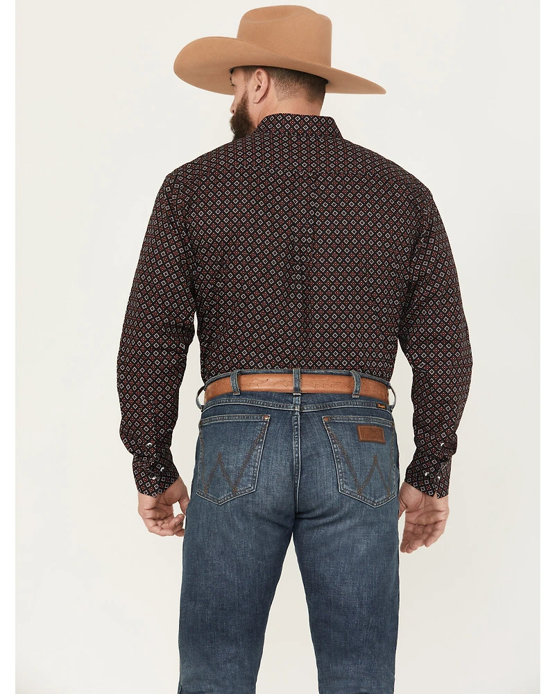 Rodeo Clothing Men's Geo Print Long Sleeve Button-Down Shirt