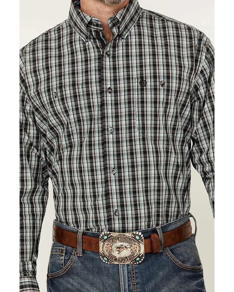 George Strait By Wrangler Men's Plaid Print Long Sleeve Button-Down Stretch Western Shirt