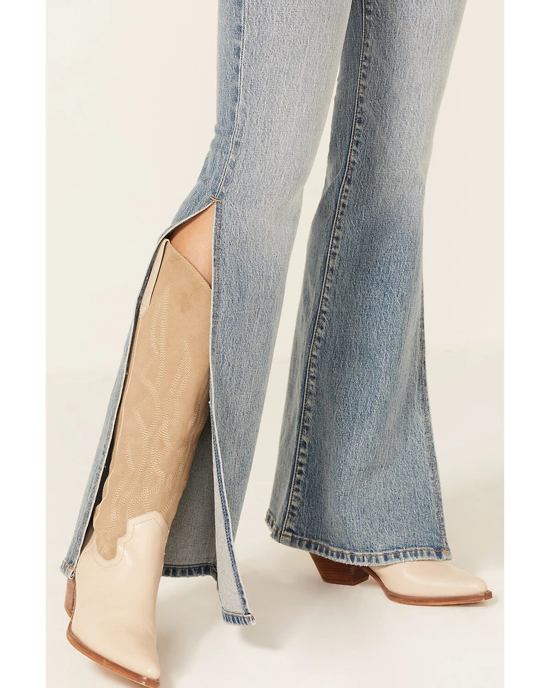 Cello Women's Light Wash High Rise Split Flare Jeans