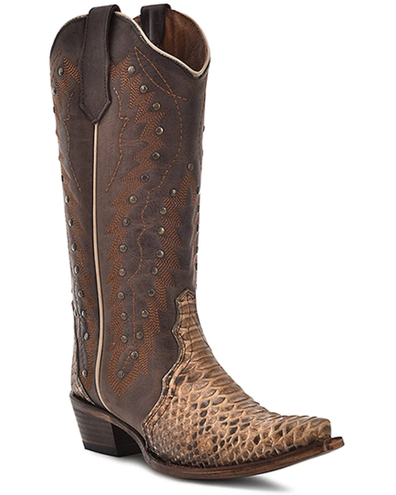 Circle G Women's Exotic Python Studded Western Boots - Snip Toe