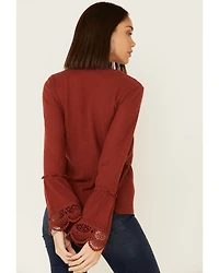 Moa Women's Rust Brushed Thermal Bell Sleeve Top