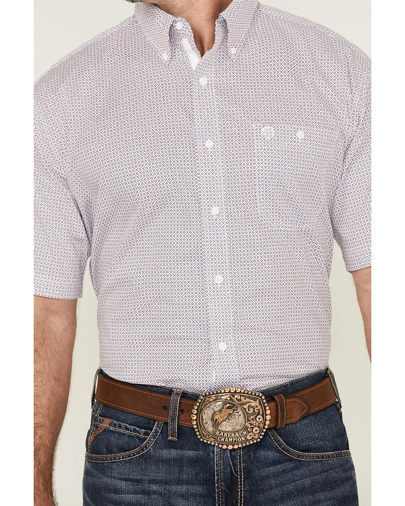 George Strait by Wrangler Men's Geo Print Short Sleeve Button-Down Stretch Western Shirt