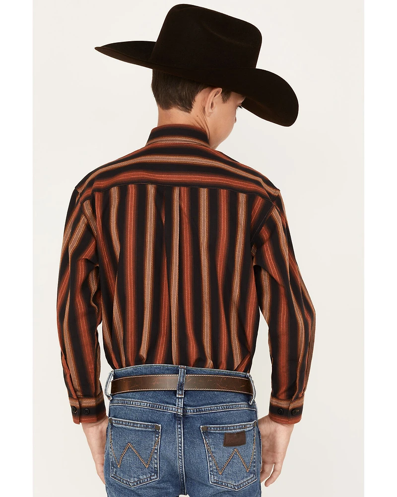 Panhandle Boys' Stripe Print Long Sleeve Button-Down Shirt