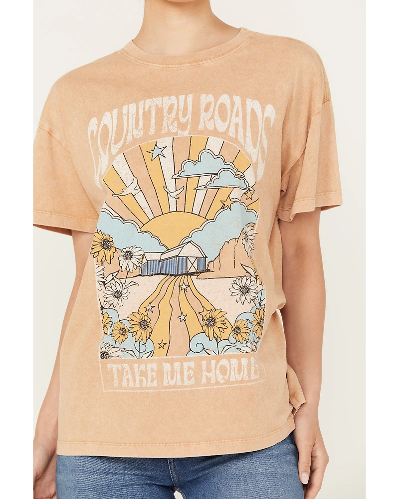 Cleo + Wolf Women's Country Roads Short Sleeve Oversized Graphic Tee