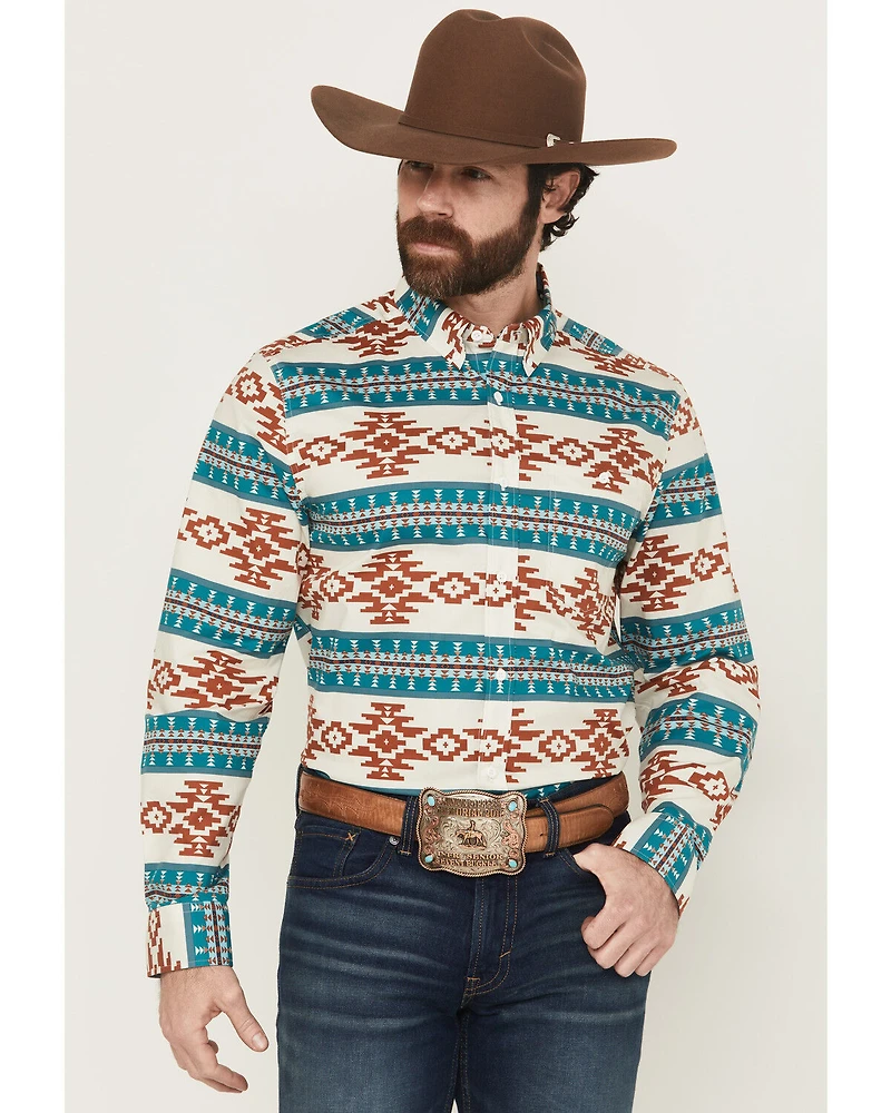 RANK 45® Men's Hansan Southwestern Striped Long Sleeve Button-Down Stretch Western Shirt