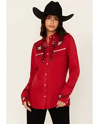 Wrangler Women's Floral Embroidered Long Sleeve Snap Western Shirt