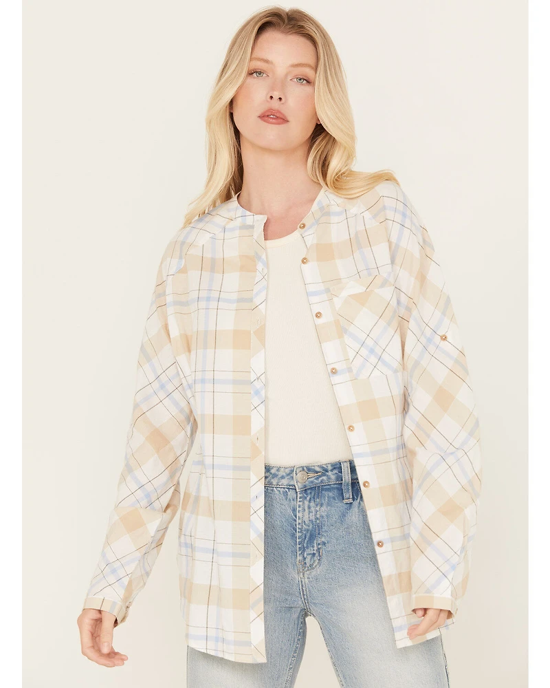 Cleo + Wolf Women's Oversized Plaid Print Button Up