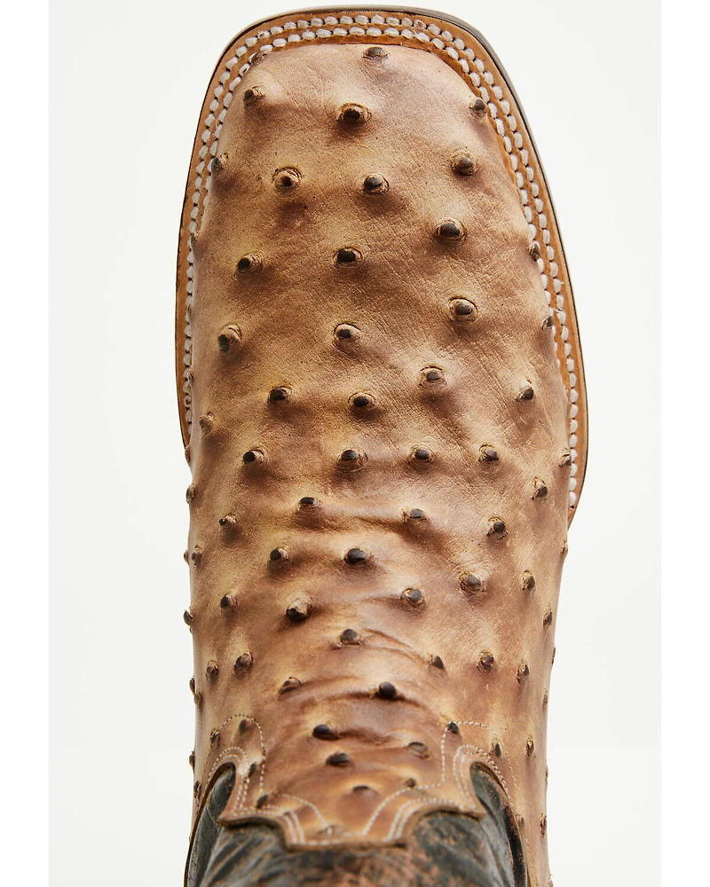 Tanner Mark Men's Ostrich Print Western Boots - Broad Square Toe