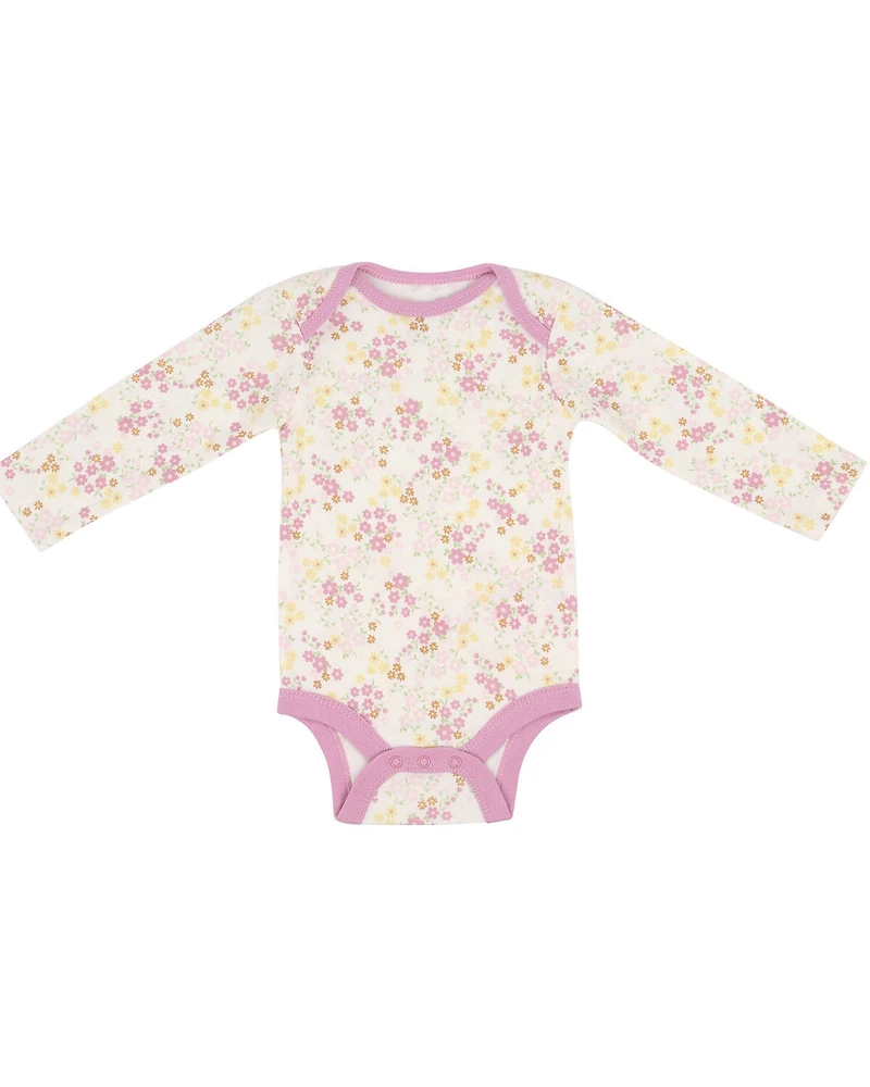 Wrangler Infant Girls' Logo And Floral Long Sleeve Snap Onesie Set - 3 Piece