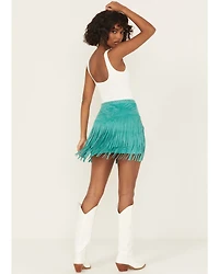Rock & Roll Denim Women's Fringe Studded Faux Suede Mini Skirt