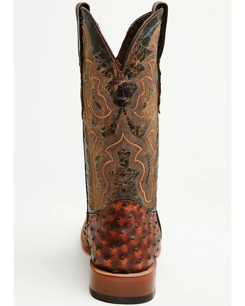 Tanner Marl Men's Exotic Ostrich Print Western Boots - Broad Square Toe