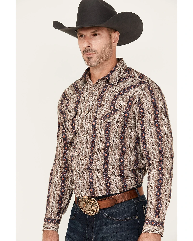 Gibson Trading Co Men's Floral Striped Print Long Sleeve Snap Stretch Western Shirt