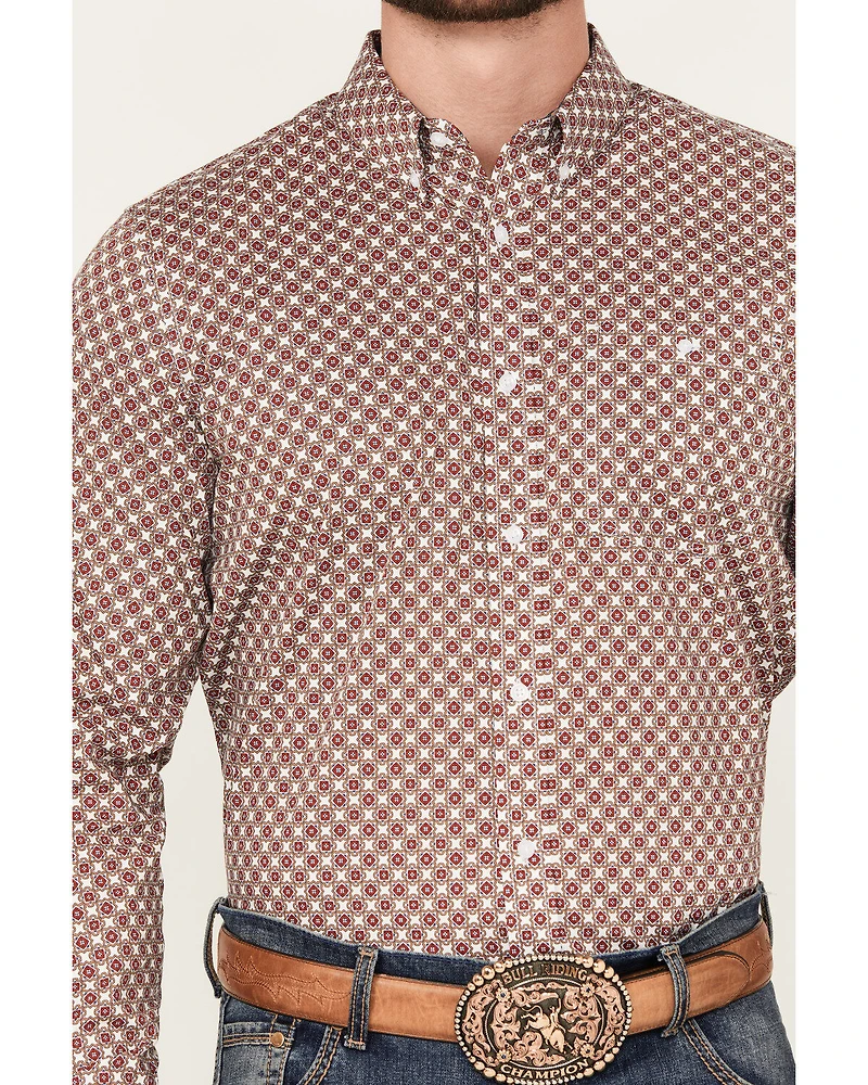 RANK 45® Men's Wellington Geo Print Long Sleeve Button-Down Western Shirt