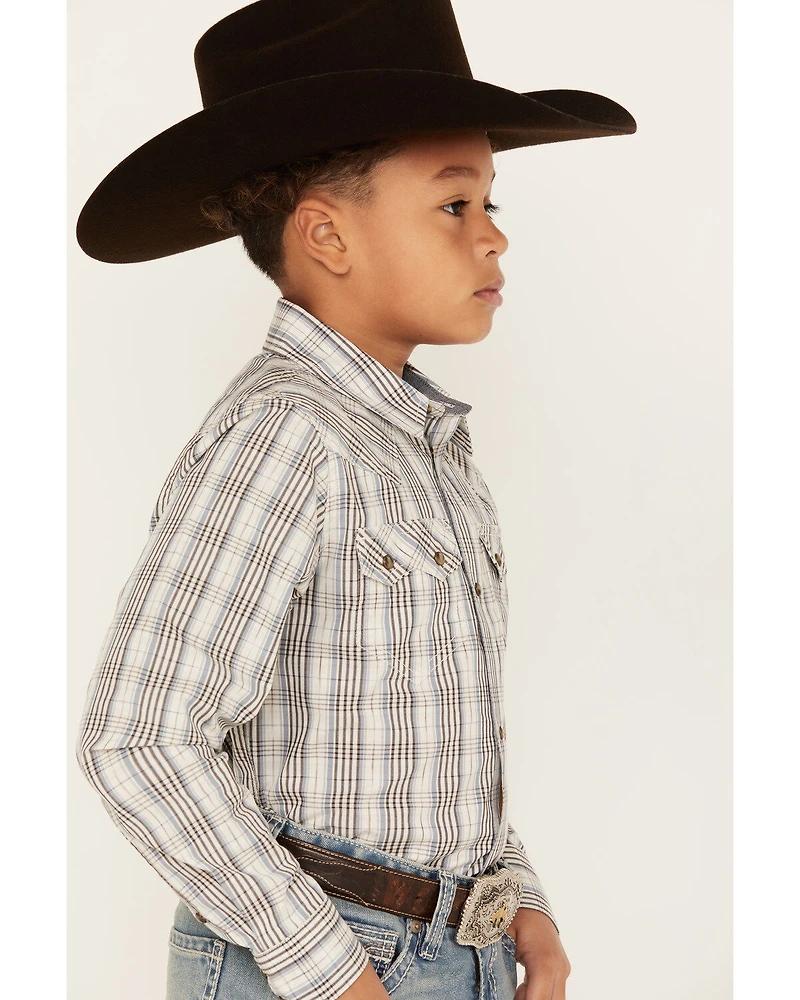 Cody James Boys' Plaid Print Long Sleeve Snap Western Shirt