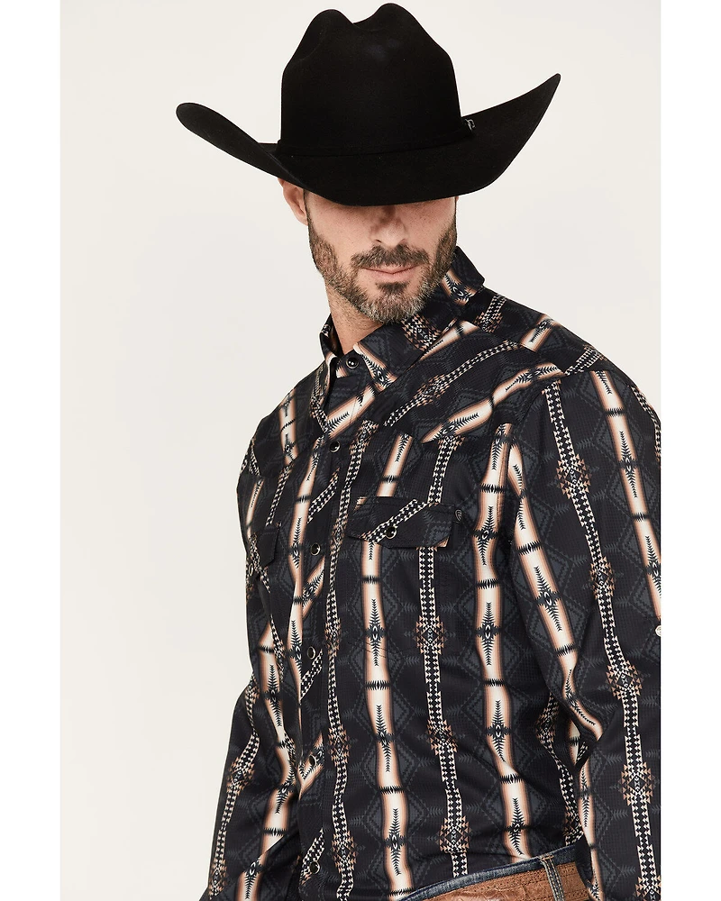 Rock & Roll Denim Men's Tek Southwestern Print Long Sleeve Pearl Snap Western Shirt