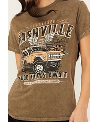 Youth Revolt Women's Nashville Embellished Car Short Sleeve Graphic Tee