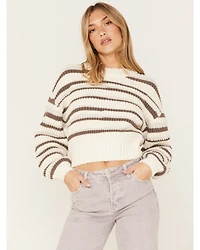 Cleo + Wolf Women's Abstract Stripe Cropped Knit Sweater